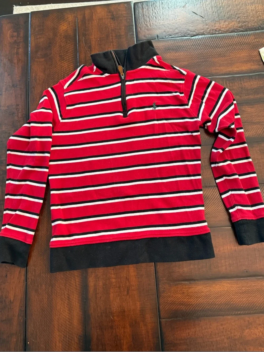 Ralph Lauren Kids Red, Black & White Striped Quarter-Zip Sweater